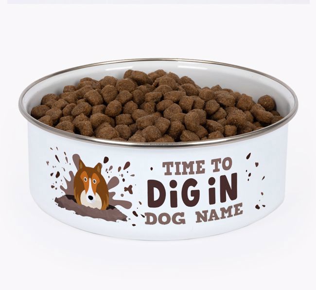 Time To Dig In: Personalized {breedFullName} Enamel Dog Bowl